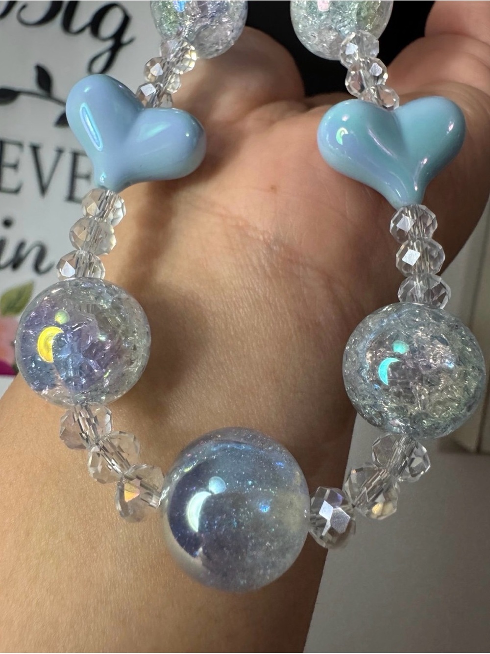 Blue Hearts Crackle Beads Phone/Key/Bag Chain #P963 - Picture 5 of 10